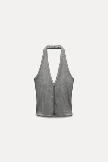 TOP HALTER MÉTALLISÉ - Gris anthracite de Zara - Image 0