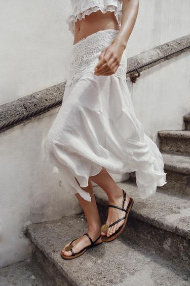 JUPE MI-LONGUE ASYMÉTRIQUE BRODÉE - Blanc de Zara - Image 5