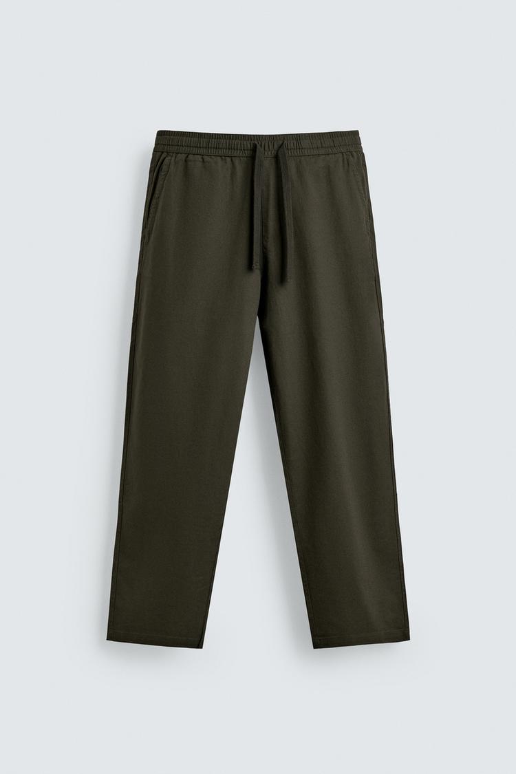 ZARA RELAXED FIT COTTON BLEND TROUSERS