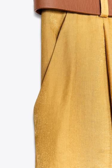 PANTALON LARGE SATINÉ CEINTURE - Doré de Zara - Image 6