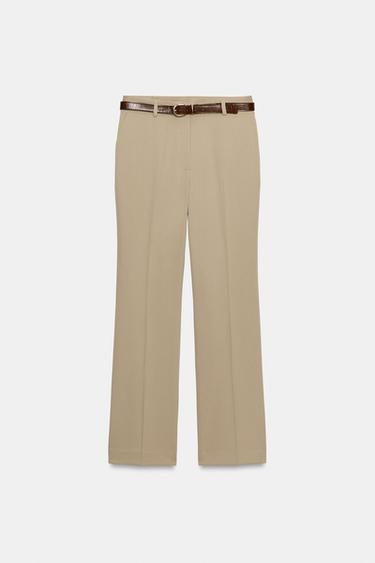 CHECKED BELTED TROUSERS - Beige by Zara