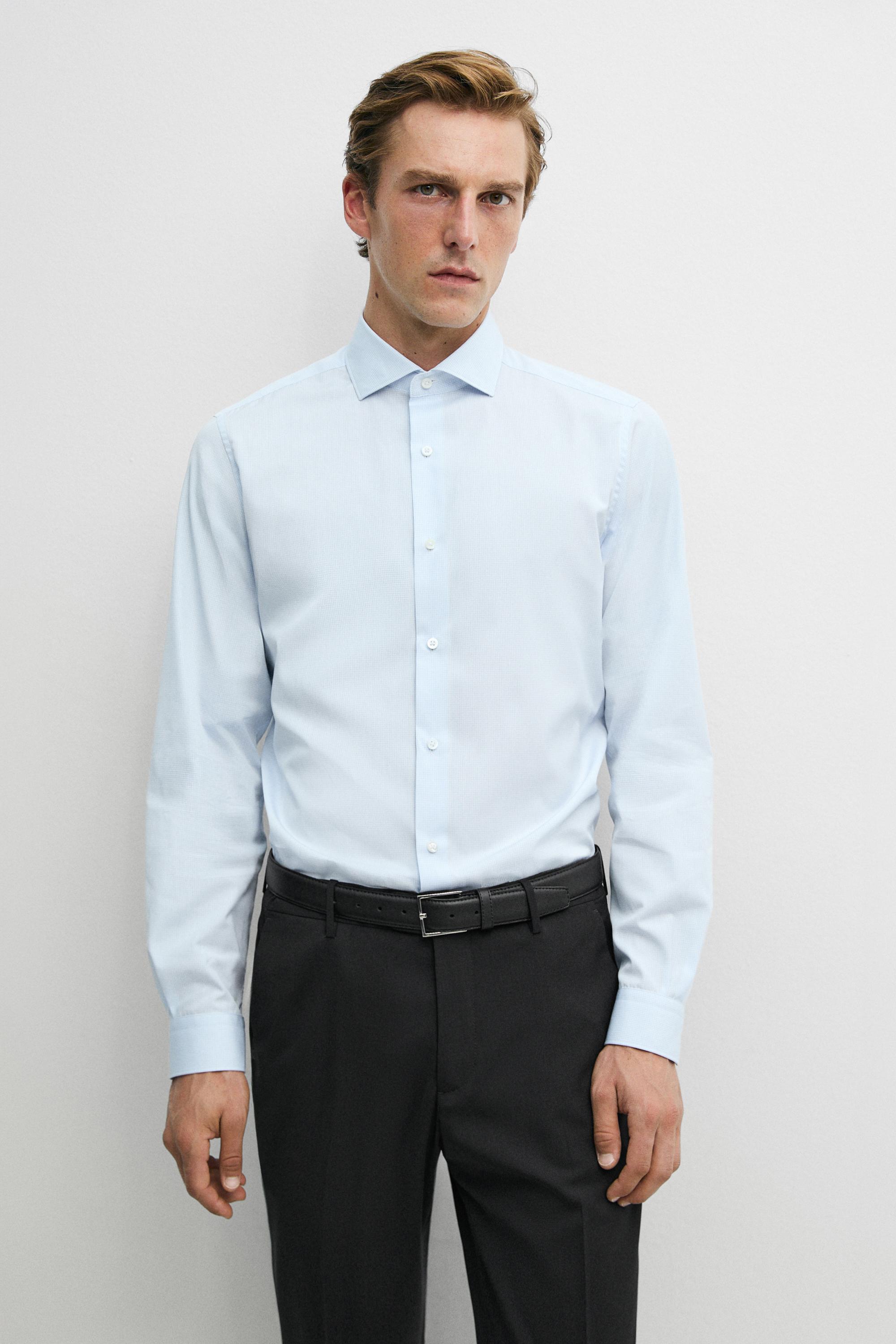 Slim fit gingham shirt — Sky blue