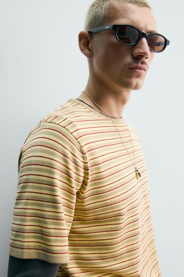T-SHIRT JACQUARD À RAYURES - Jaune de Zara - Image 4