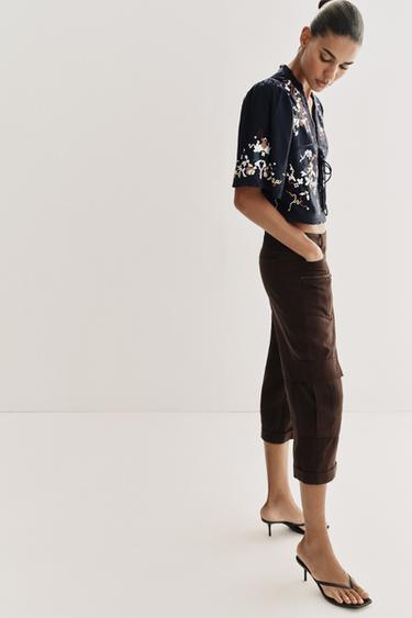 TOP COURT À FLEURS BRODÉES - Bleu de Zara - Image 4