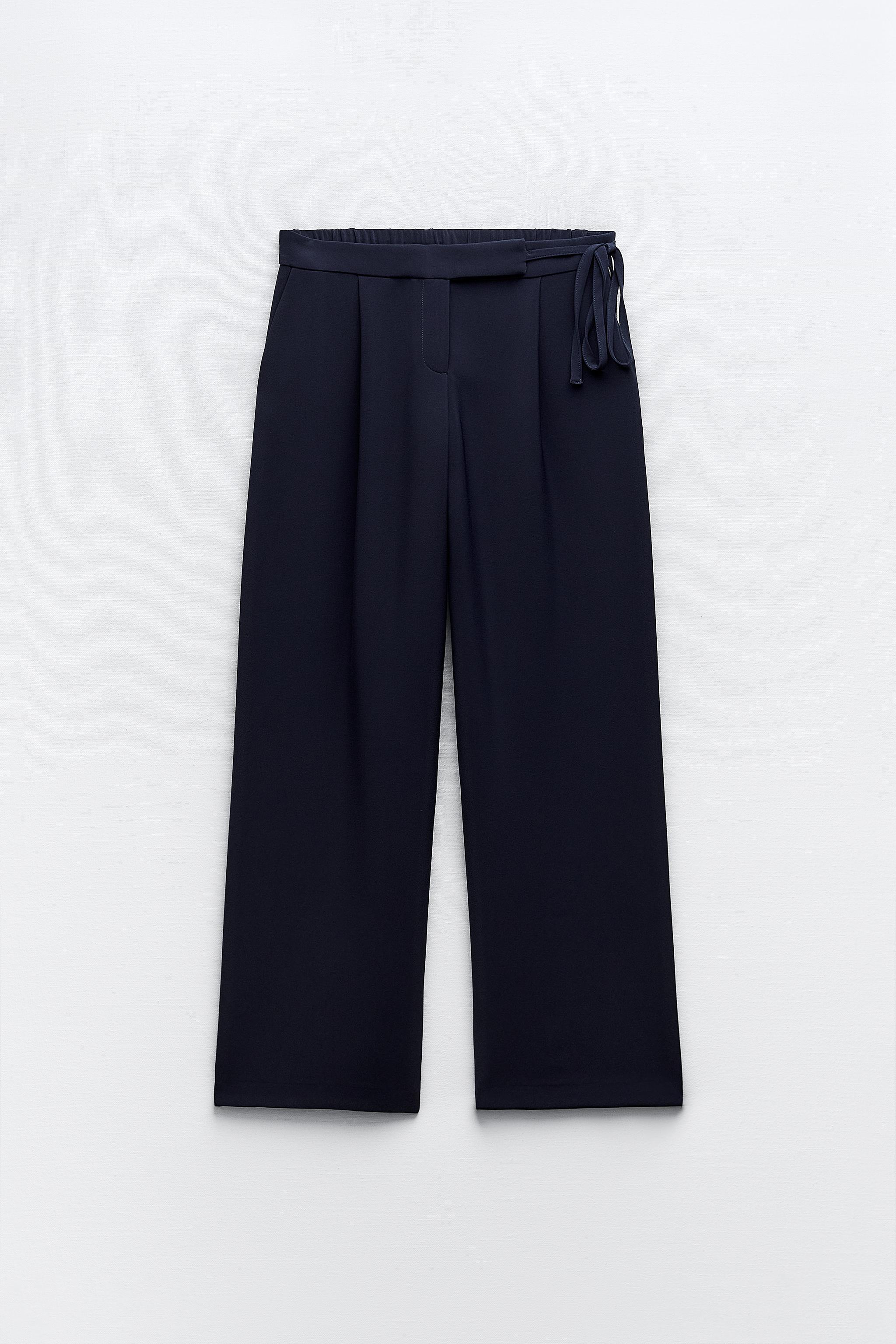 WIDE LEG PANTS WITH ROPE BELT - Navy blue | ZARA United States