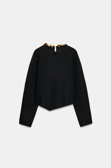 PULL EN MAILLE À BOULES AU COL - Noir de Zara - Image 5