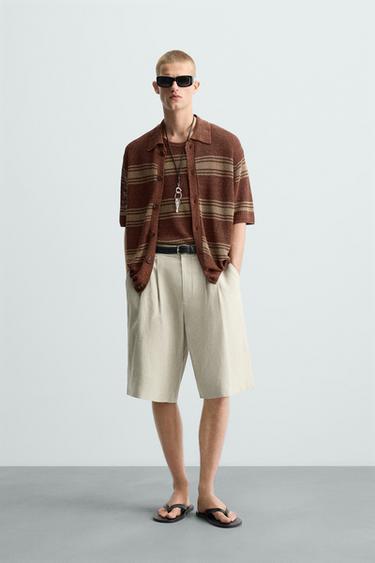 CAMISA PUNTO LINO - VICOSA - Marrón de Zara