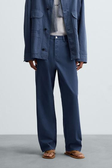 Zara WASHED STRAIGHT FIT PANTS - Bluish