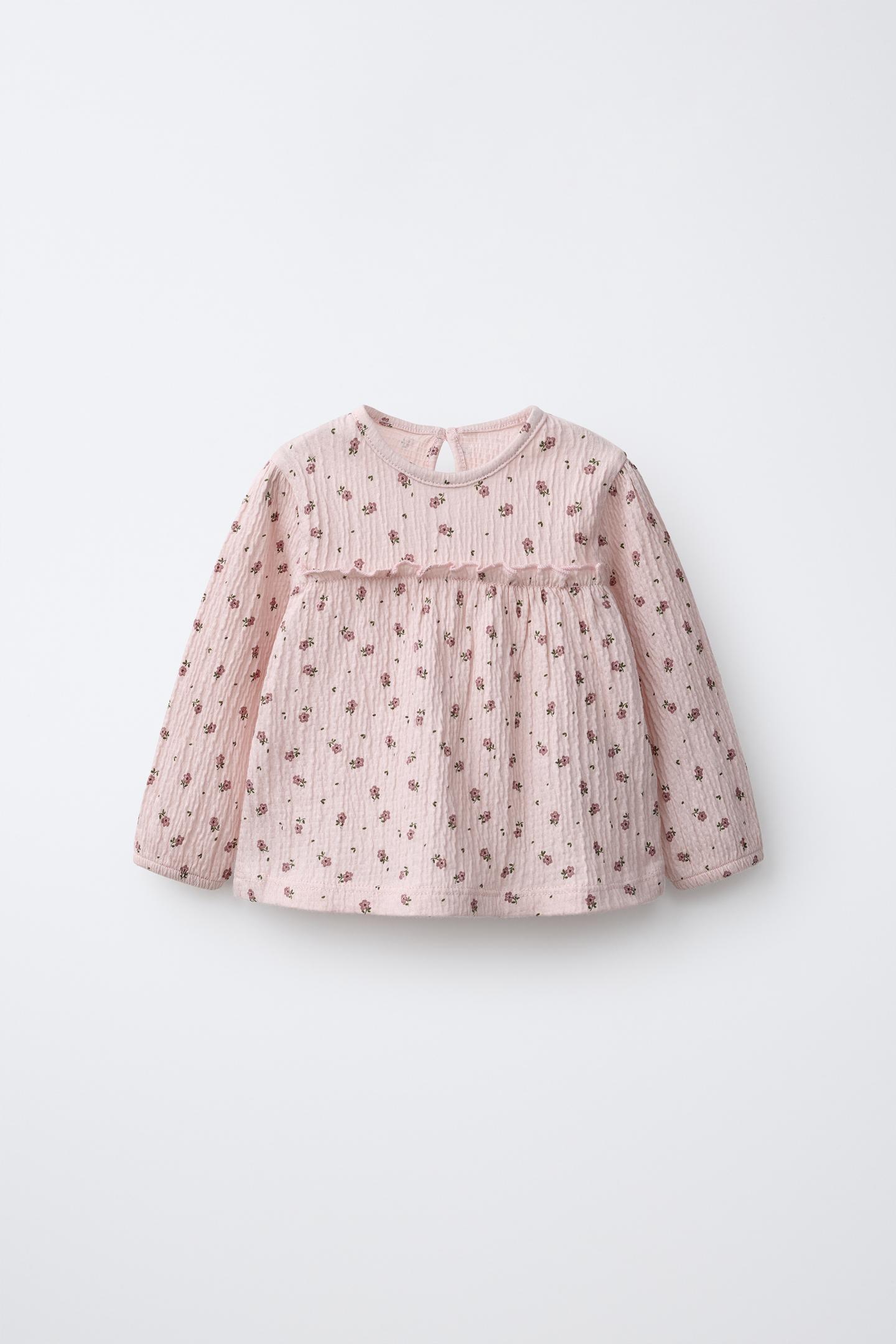 Детская футболка Zara Floral Textured, цвет: Пастельный розовый — фото 1