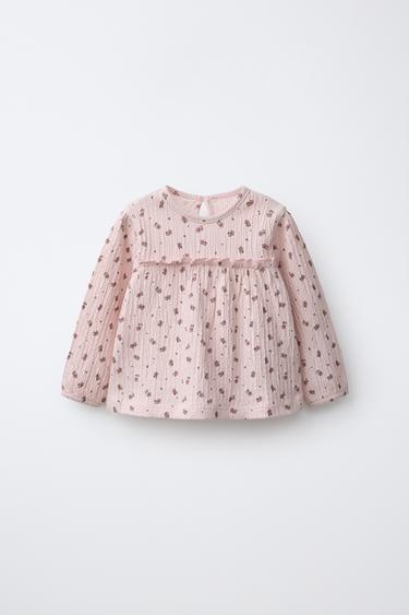 FLORAL TEXTURED T-SHIRT — Pastel pink 1