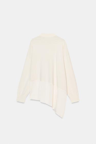 PULL EN MAILLE BIMATIÈRE ASYMÉTRIQUE - Blanc de Zara - Image 5