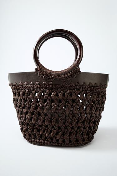 Zara MINI RAFFIA BASKET BAG - Brown