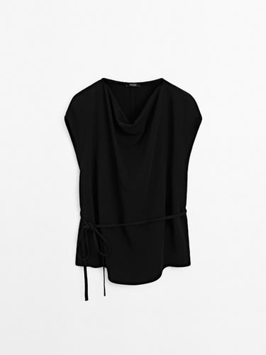 Top crepe escote drapeado - Negro de Zara - Imagen 0