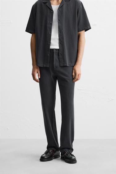 Zara COTTON - LINEN PANTS - Charcoal