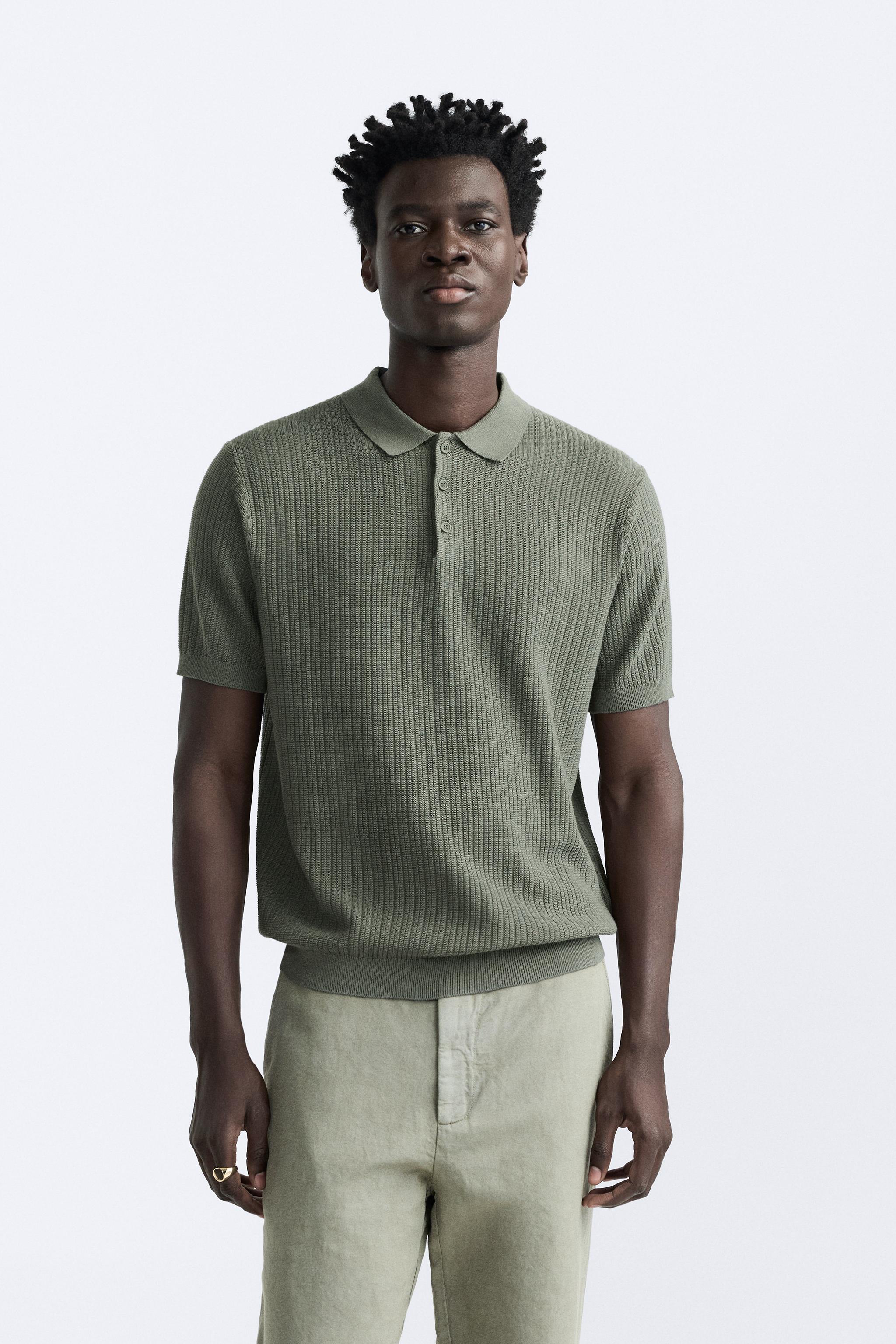 RIBBED KNIT POLO - Gray green | ZARA Canada