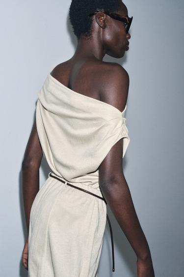 Zara ASYMMETRIC CUT-OUT KNIT TOP - Sand