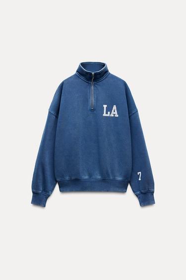 SUDADERA POLO VARSITY EFECTO LAVADO - Azul de Zara