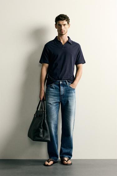 FLUID STRIPED REGULAR FIT POLO SHIRT - Navy blue by Zara