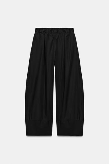 PANTALON LARGE POPELINE - Noir de Zara