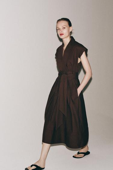 ROBE POPELINE PLIS ZW COLLECTION - Marron de Zara - Image 6