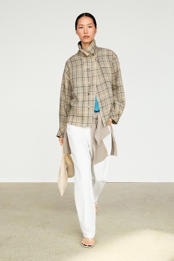 Camisa botonadura snap cuadros 100% lino - Azul claro de Zara - Imagen 0