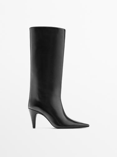 Bota tacón piel - Studio - Negro de Zara