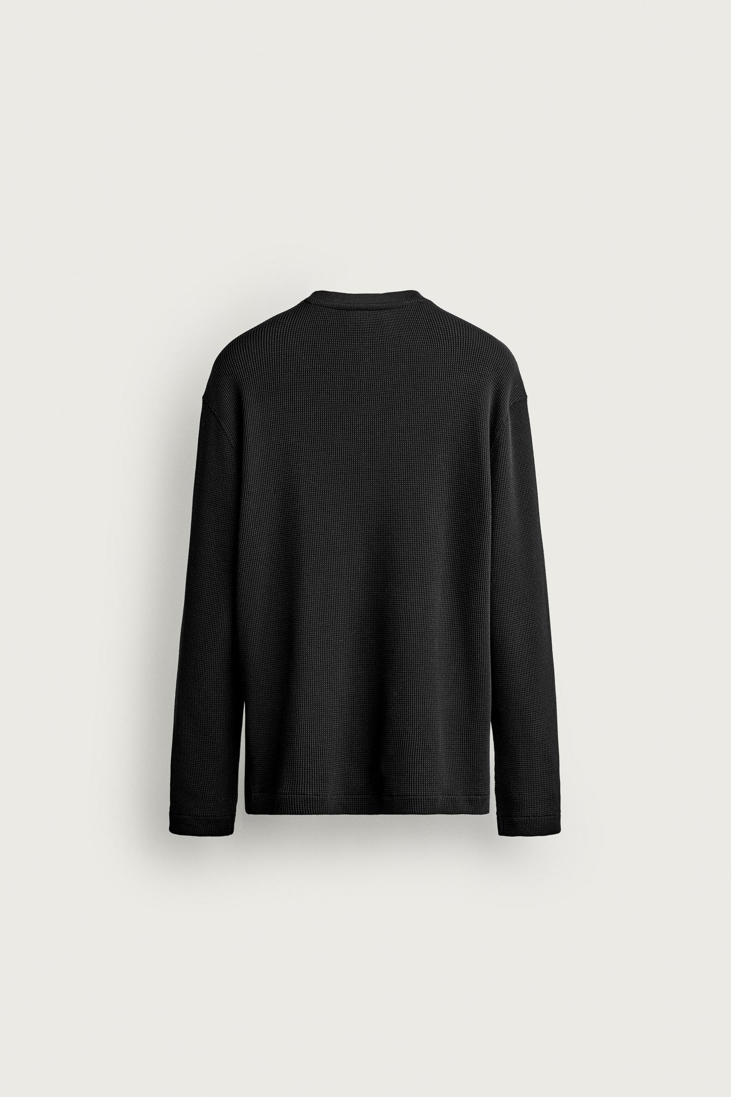 Мужская футболка Zara Waffle-Textured, цвет: Чёрный — фото 7