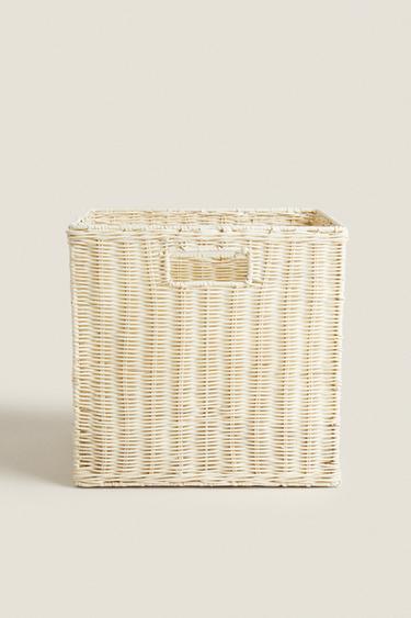 سلة مربعة من الخيزران الهندي - أبيض مكسور الخاص بـ Zara