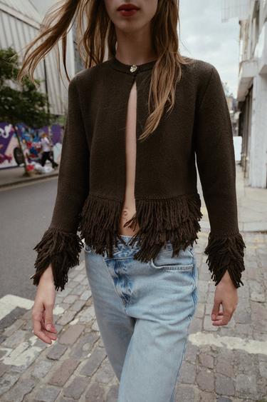 CHAQUETA PUNTO FLECOS BOTÓN - Marrón de Zara