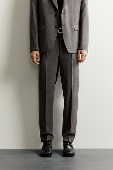 Zara WOOL CHECK SUIT PANTS - brown vigore