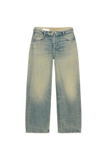 TRF MID-RISE RIPPED FOLDED WAIST JEANS - Blue / Green by Zara