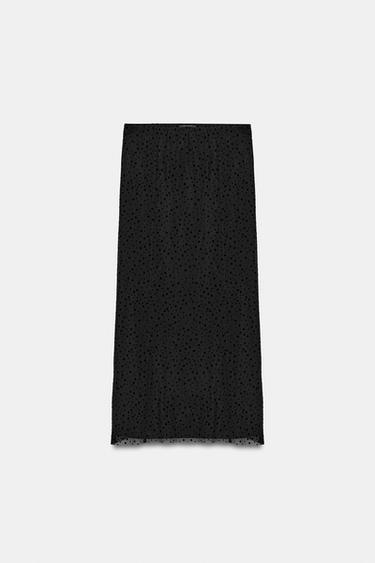 DOTTED MESH MIDI SKIRT - Black by Zara