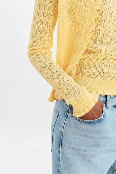 POINTELLE KNIT CARDIGAN WITH RUFFLES - Light yellow by Zara - Image 2