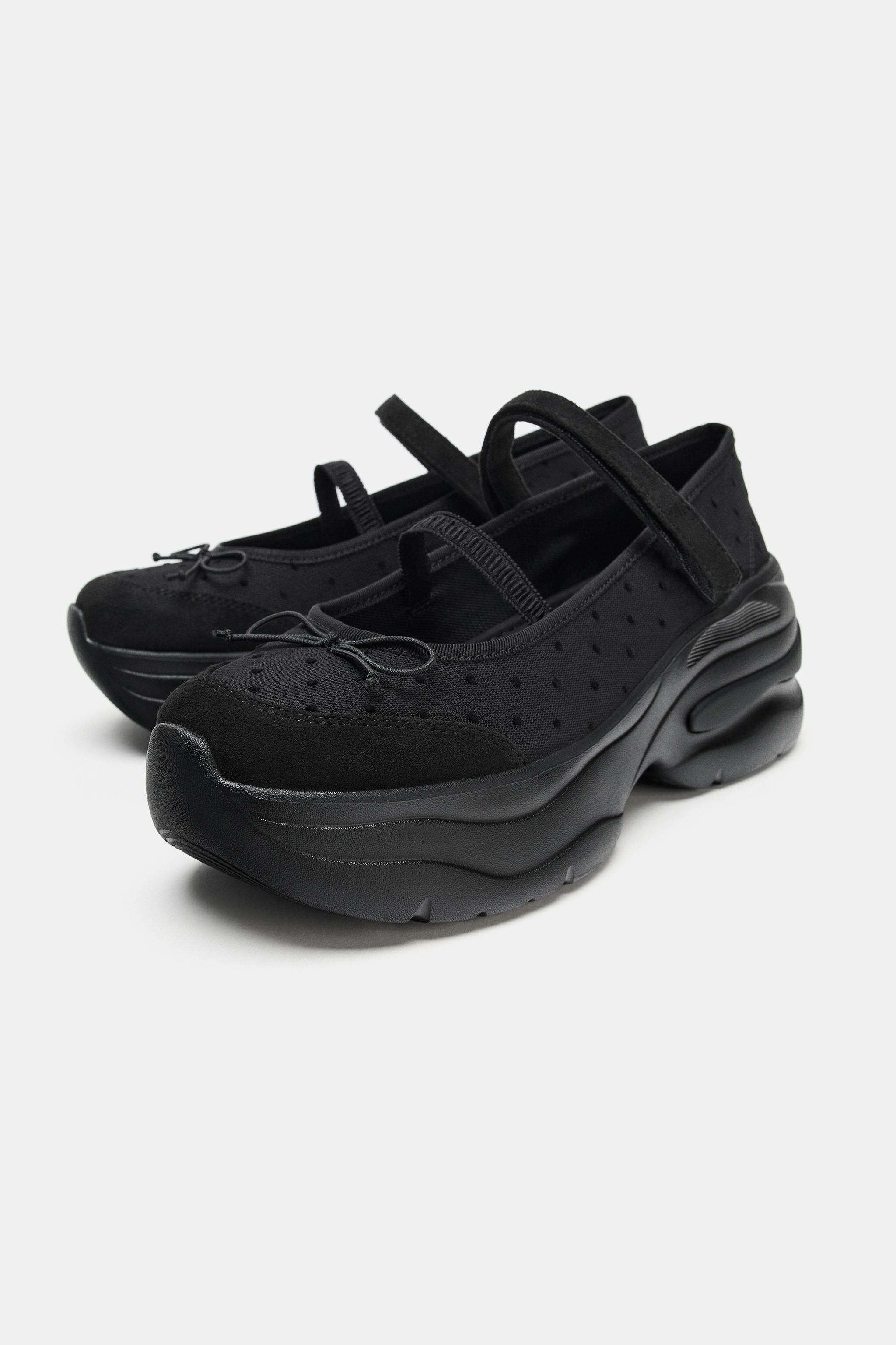 【ZARA】ザラ 36 チャンキーバレエシューズ リボンディテール ドット 黒 チャンキーバレエシューズ リボンディテール - ブラック | ZARA Japan