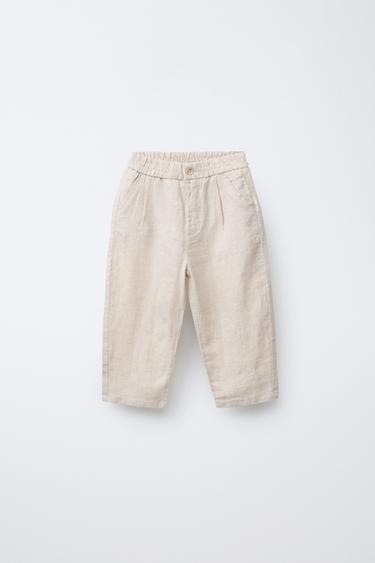 Zara LINEN BAGGY PANTS - Light beige