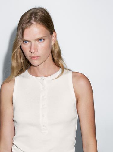 Zara Top with contrast trim detail - Oyster-white