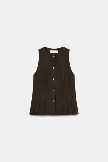 FITTED PEPLUM WAISTCOAT - Brown by Zara - Image 6