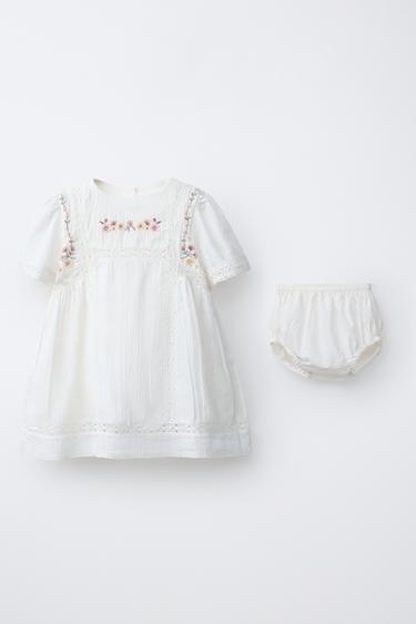EMBROIDERED FLORAL DRESS AND KNICKERS - Oyster-white by Zara