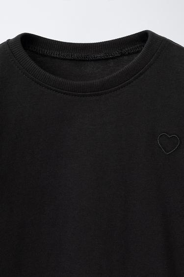 BASIC T-SHIRT WITH EMBROIDERED HEART - Black by Zara - Image 3