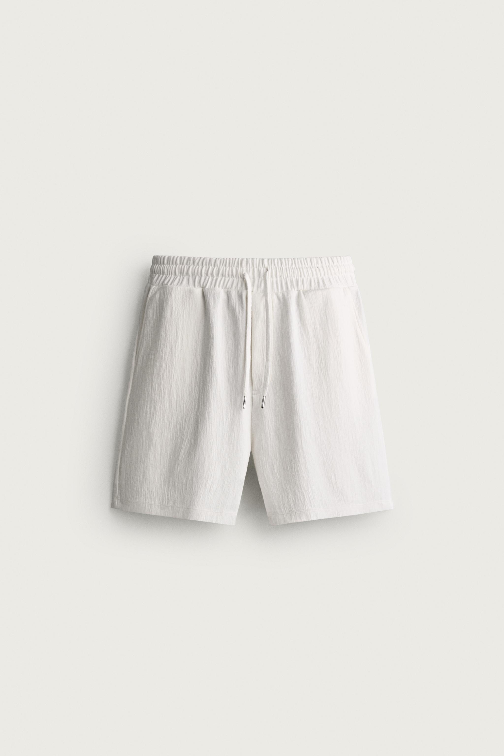 TEXTURED JOGGER SHORTS — Oyster-white