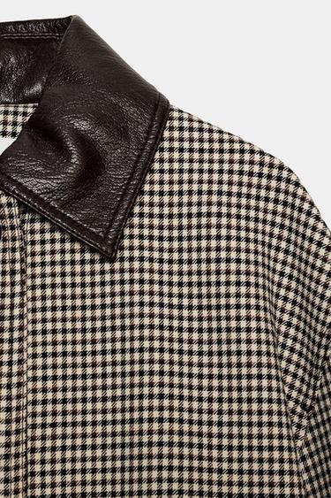 HOUNDSTOOTH JACKET WITH LEATHER EFFECT TRIMS - Black / Ecru by Zara - Image 8