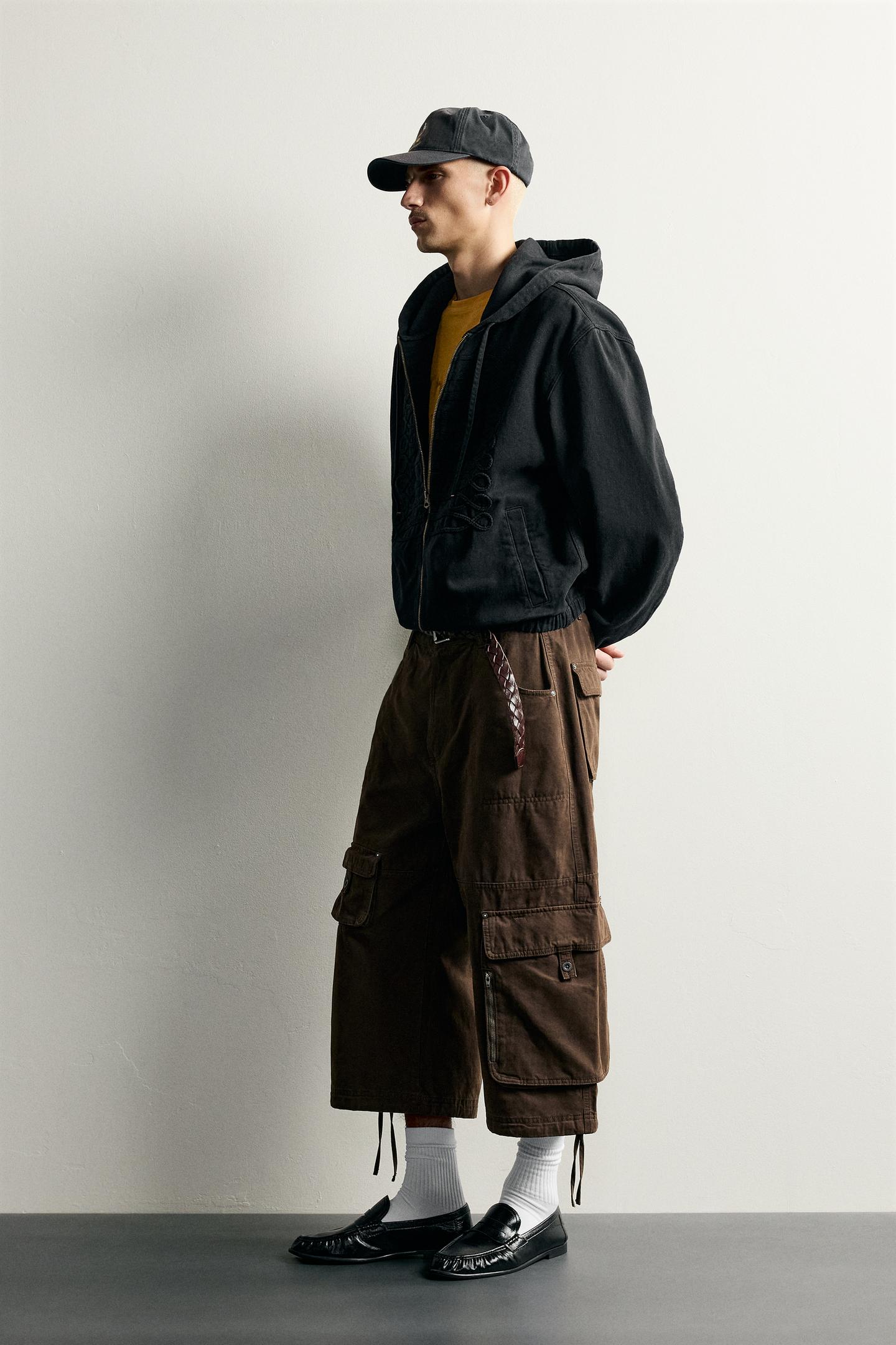 Мужские шорты Zara Relaxed-Fit Cargo Jorts, цвет: Коричневый — фото 4