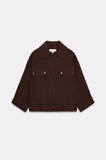 CHAMARRA CORTA MANGA REMANGADA - Marrón de Zara