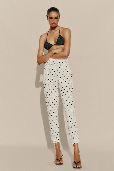 CALÇAS DE CINTURA SUBIDA ÀS BOLINHAS - Branco / Preto da Zara