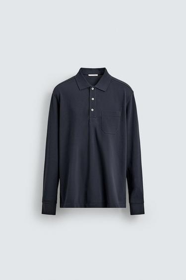 بولو بيكيه بقصة عادية وجيب - بحري الخاص بـ Zara