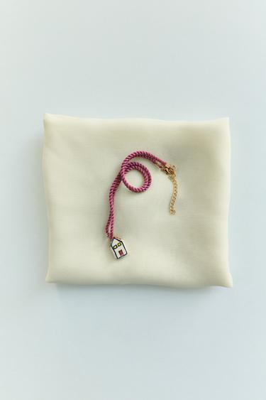 CERAMIC HOUSE CORD NECKLACE - Pink by Zara