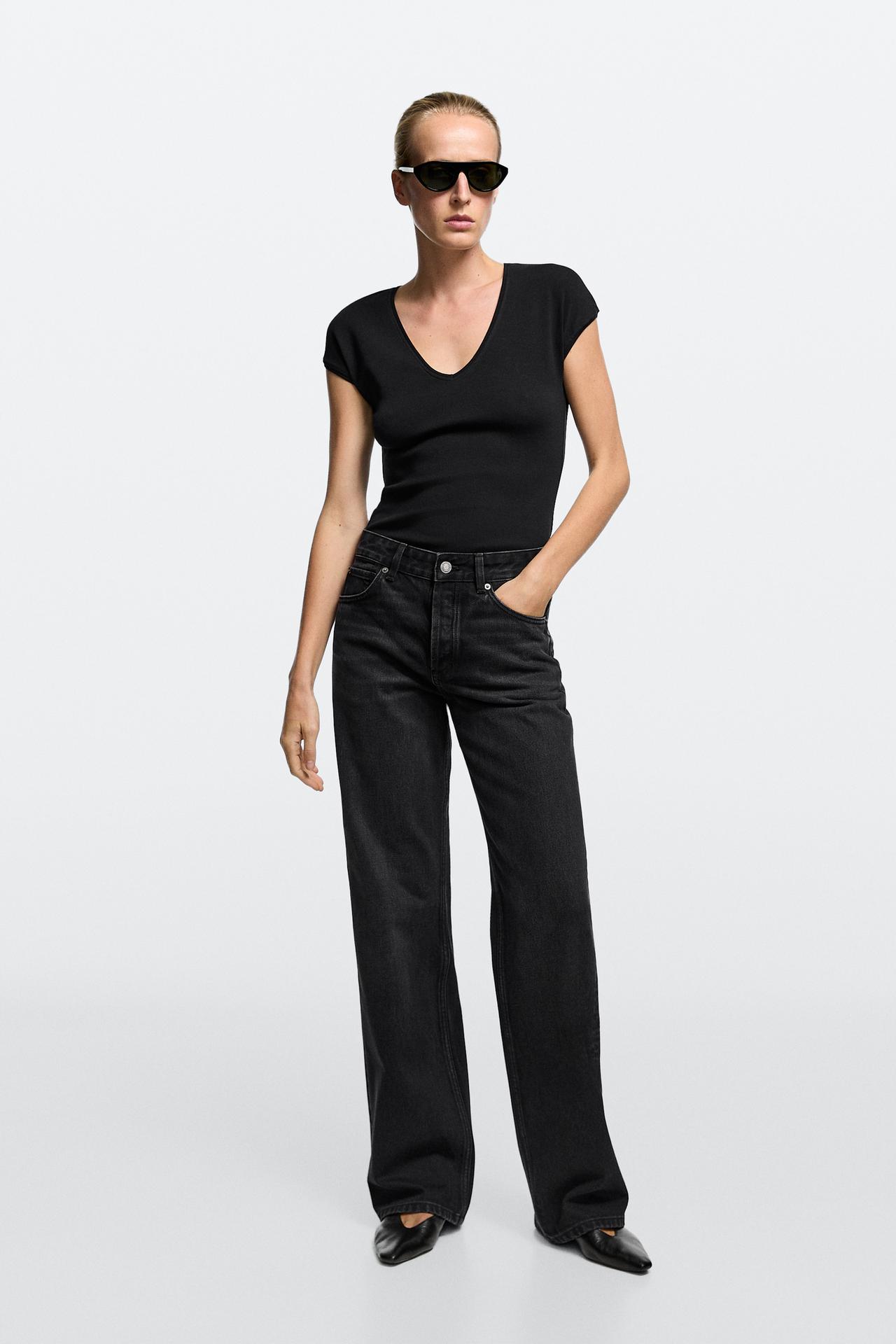 Wide-leg mid-waist jeans — Black