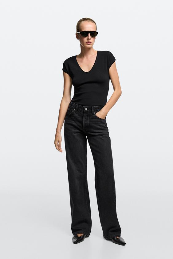 Zara Wide-leg mid-waist jeans - Black - Image 0