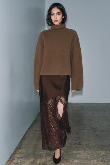 FALDILLA SETINADA AMB PUNTES ZW COLLECTION - Marró de Zara