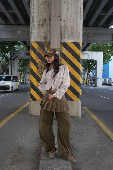 하트 스트라이프 포플린 셔츠 - Zara 브라운/화이트